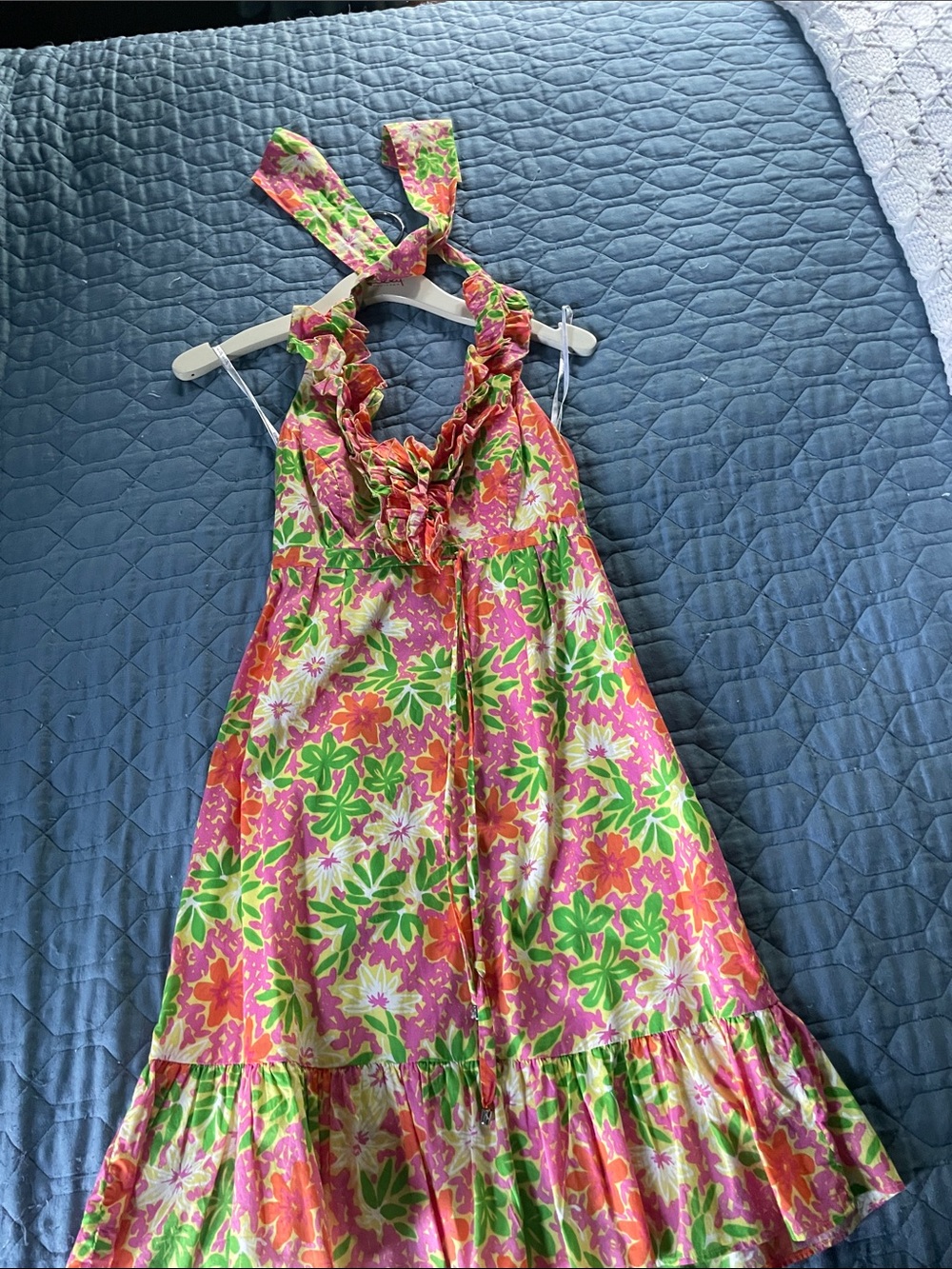 Lilly Pulitzer Pink, Green & Orange Floral Halter Sundress